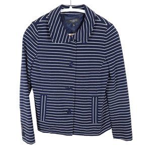 TALBOTS Navy White Striped Nautical Button Up Ponte Knit Jacket Petite Size Sp